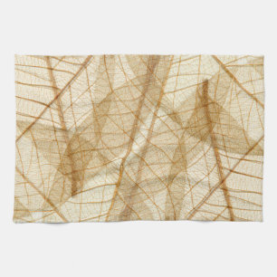 Sheer Cream Beige Lace Leaves Tea Towel