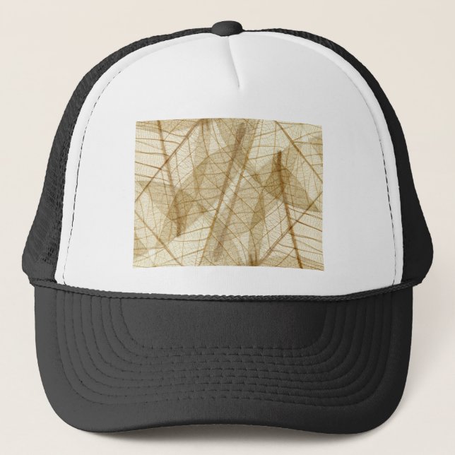 Sheer Cream Beige Lace Leaves Trucker Hat (Front)