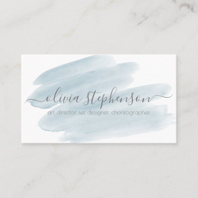 Sheer Dusty Blue Watercolor Swash Business Card (Front)