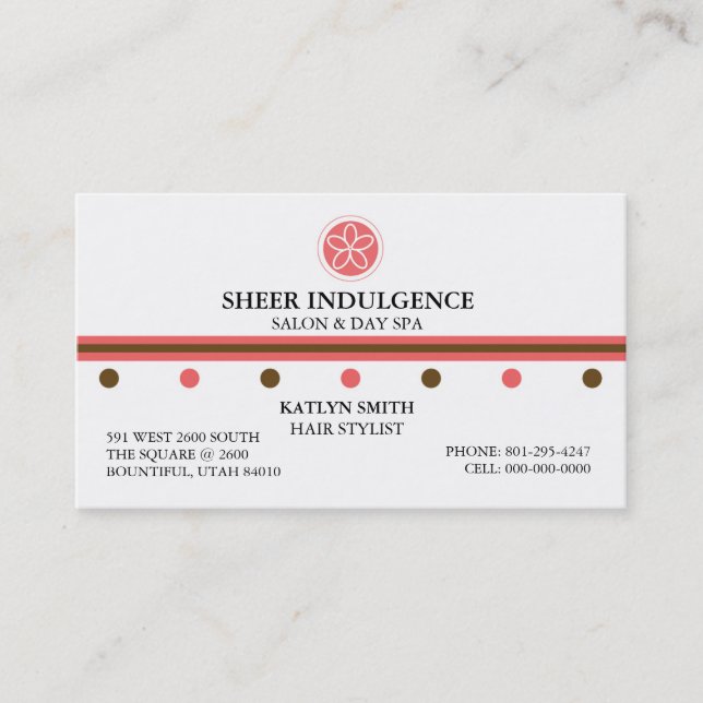 SHEER INDULGENCE SALON & DAY SPA BUSINESS CARD (Front)