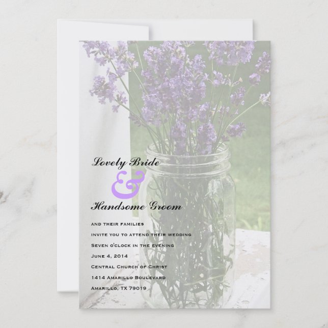 Sheer Mason Jar Lavender Wedding Invitation (Front)