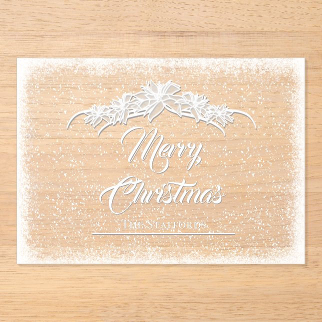 Sheer Poinsettia Lace Acrylic Holiday Card  Acrylic Invitations (Front)