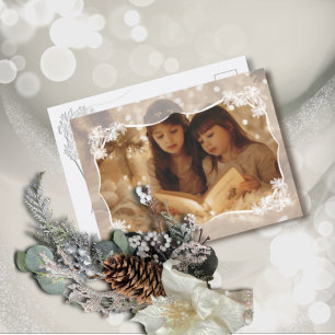 Sheer Poinsettia Lace Florals Holiday Postcard