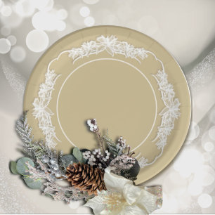 Sheer Poinsettia Lace on Gold Paper Plate