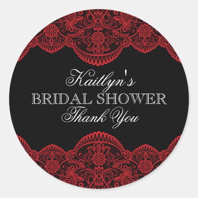 Sheer Red Lace Bridal Shower Classic Round Sticker (Front)