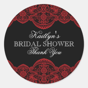 Sheer Red Lace Bridal Shower Classic Round Sticker