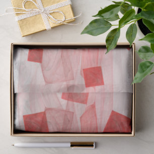 Sheer Red White Geometric Square Decoupage Tissue Paper