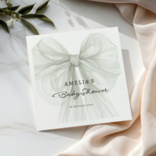 Sheer Sage Bow Script Neutral Baby Napkin