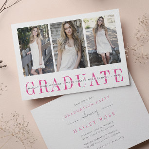 Sheer Stripe Multi Photo Graduation Party Invitation