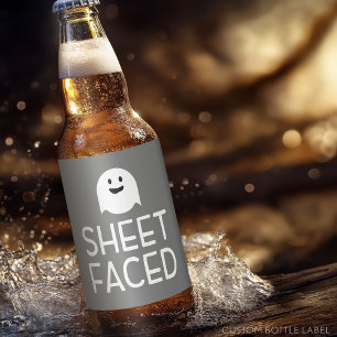 Sheet Faced Funny Halloween Party with Cute Ghost Beer Bottle Label