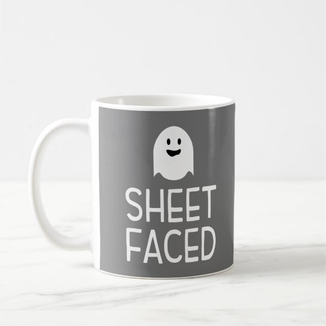 Sheet Faced Funny Halloween Party with Cute Ghost Coffee Mug (Left)