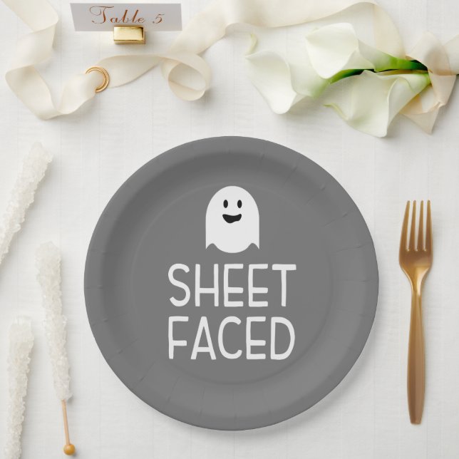 Sheet Faced Funny Halloween Party with Cute Ghost Paper Plate (Wedding)
