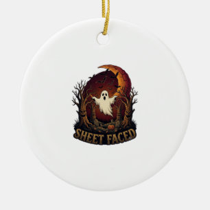 Sheet Faced Ghost Halloween Spooky Trees Moon_1 Ceramic Tree Decoration