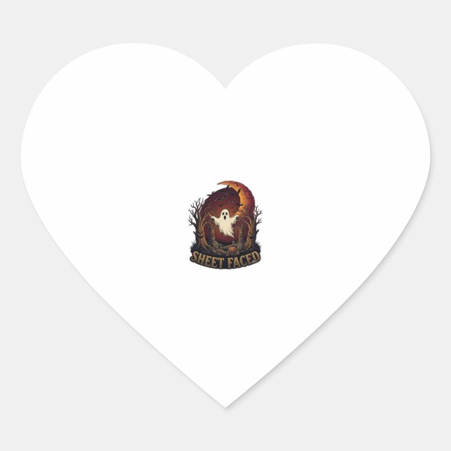 Sheet Faced Ghost Halloween Spooky Trees Moon_1 Heart Sticker (Front)