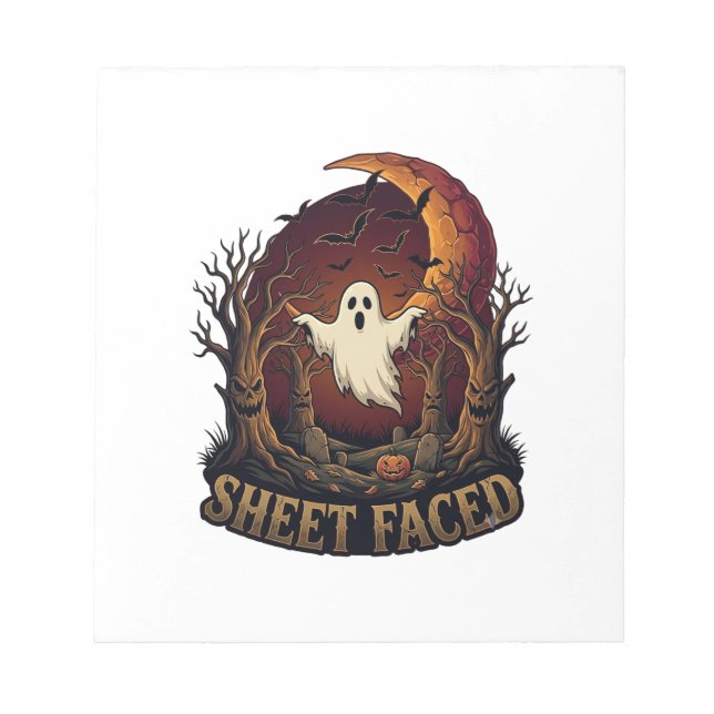 Sheet Faced Ghost Halloween Spooky Trees Moon_1 Notepad (Front)