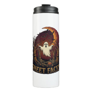 Sheet Faced Ghost Halloween Spooky Trees Moon_1 Thermal Tumbler