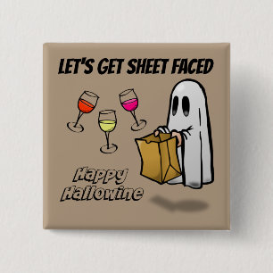 Sheet Faced Ghost Happy Hallowine 15 Cm Square Badge