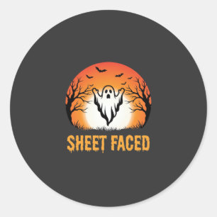 Sheet Faced Halloween Ghost Sunset Design Classic Round Sticker