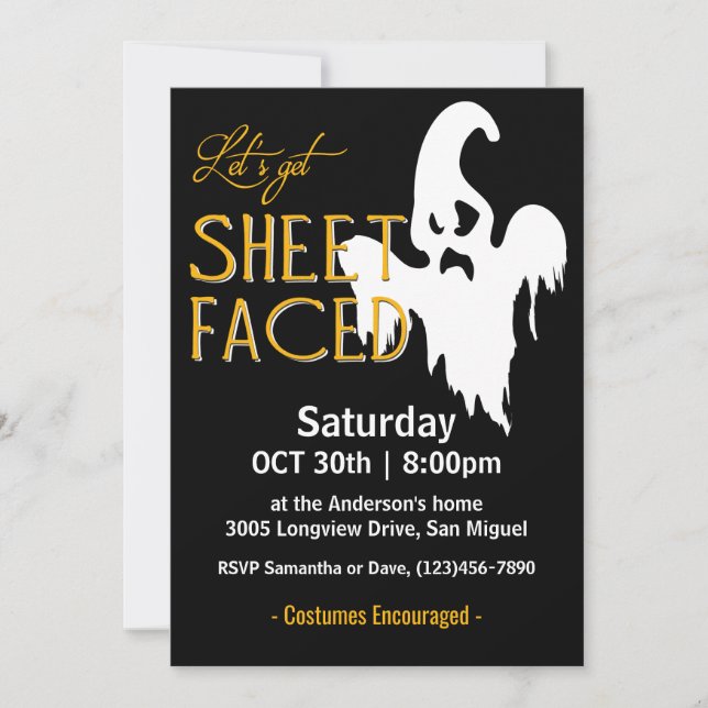 Sheet Faced Halloween Party Invitation (Front)