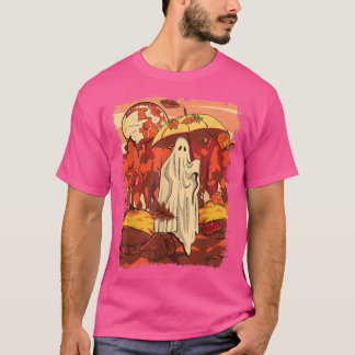 Sheet Ghost Autumn Leaves Fall Season Cosy Spooky  T-Shirt
