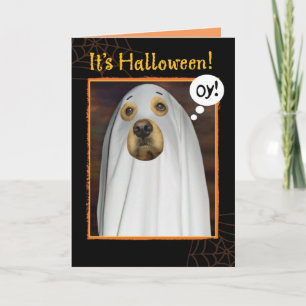 Sheet Happens Funny Golden Retriever Halloween Card