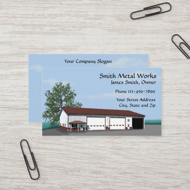 Sheet Metal Building Business Card (Front/Back In Situ)