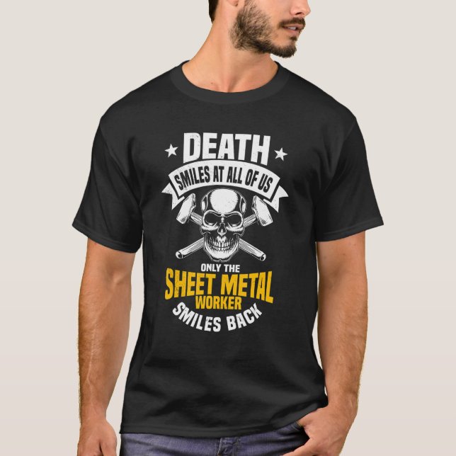 Sheet Metal Worker Blacksmith Metalworking Skull S T-Shirt (Front)