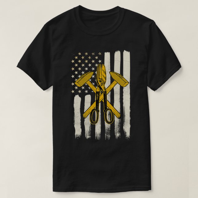 Sheet Metal Worker Gifts Funny Patriotic American  T-Shirt (Design Front)