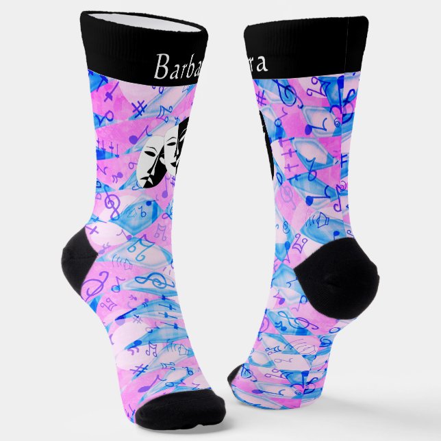 Sheet Music and Comedy and Tragedy Mask Monogram   Socks (Angled)
