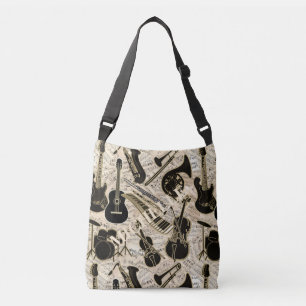 Sheet Music and Instruments Black/Gold ID481 Crossbody Bag