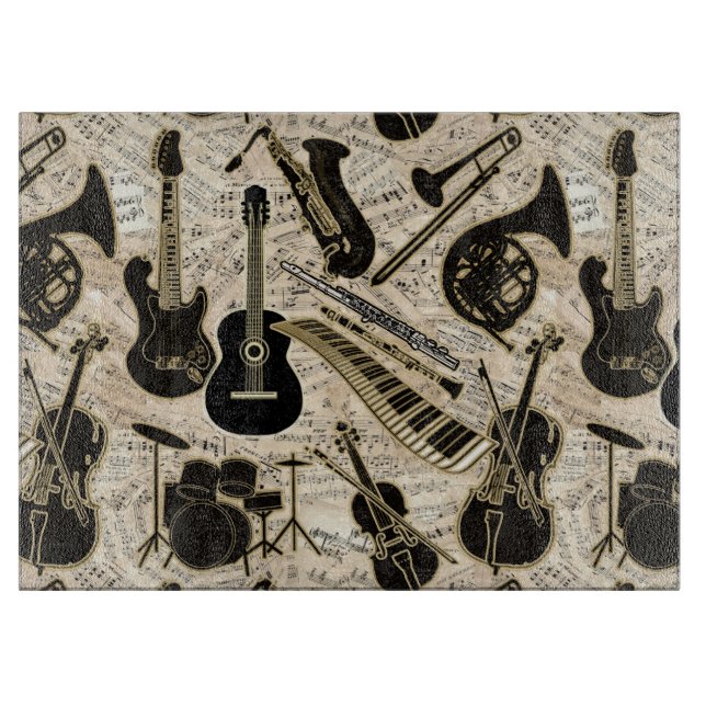 Sheet Music and Instruments Black/Gold ID481 Cutting Board (Front)