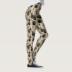 Sheet Music and Instruments Black/Gold ID481 Leggings