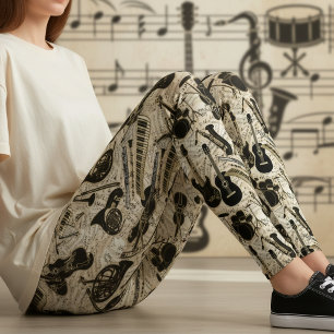 Sheet Music and Instruments Black/Gold ID481 Leggings