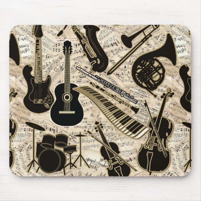 Sheet Music and Instruments Black/Gold ID481 Mouse Mat (Front)
