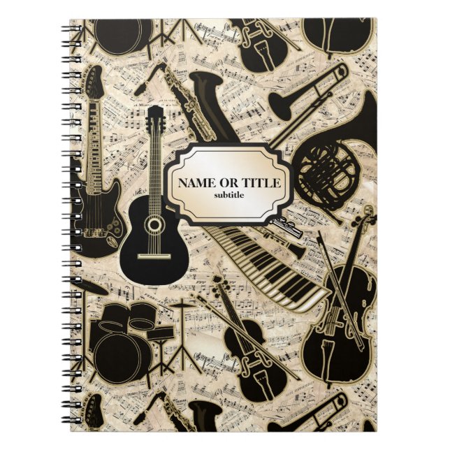 Sheet Music and Instruments Black/Gold ID481 Notebook (Front)
