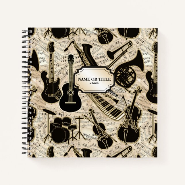 Sheet Music and Instruments Black/Gold ID481 Notebook (Front)