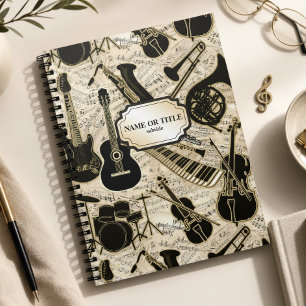 Sheet Music and Instruments Black/Gold ID481 Notebook