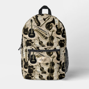 Sheet Music and Instruments Black/Gold ID481 Printed Backpack