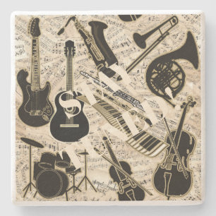 Sheet Music and Instruments Black/Gold ID481 Stone Coaster