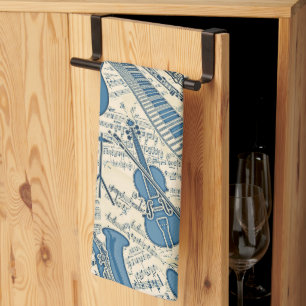 Sheet Music and Instruments Blue/Ivory ID481 Tea Towel
