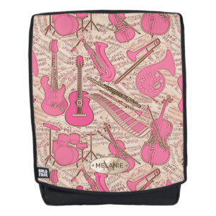 Sheet Music and Instruments Pink/Ivory ID481 Backpack