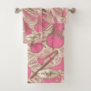 Sheet Music and Instruments Pink/Ivory ID481 Bath Towel Set