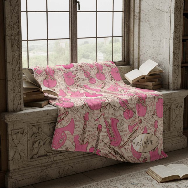 Sheet Music and Instruments Pink/Ivory ID481 Fleece Blanket (Creator Uploaded)