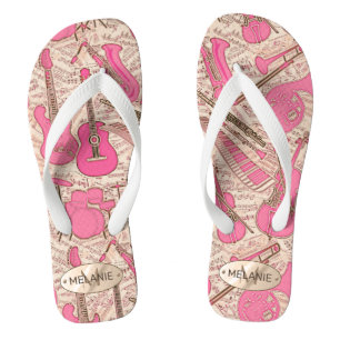 Sheet Music and Instruments Pink/Ivory ID481 Flip Flops