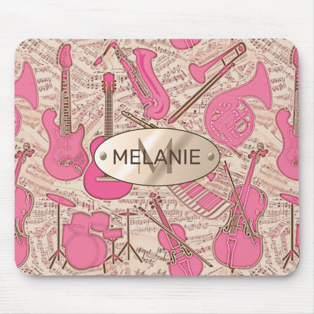 Sheet Music and Instruments Pink/Ivory ID481 Mouse Mat (Front)