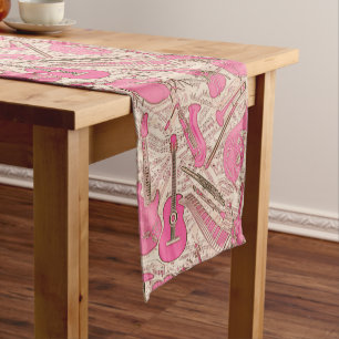 Sheet Music and Instruments Pink/Ivory ID481 Short Table Runner
