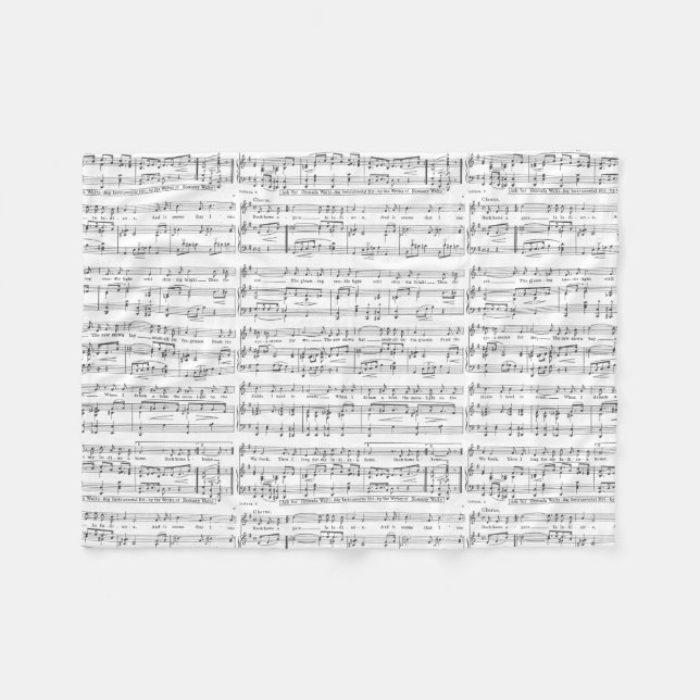 Sheet Music Black and White Pattern Fleece Blanket (Front (Horizontal))