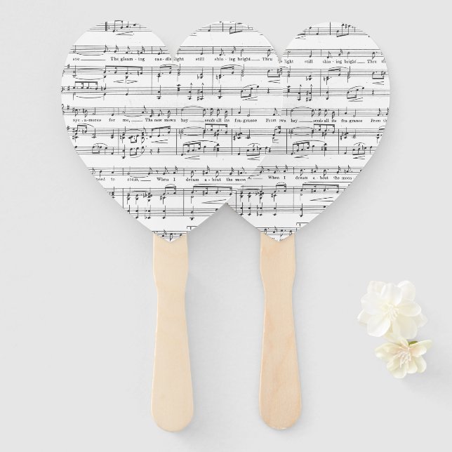 Sheet Music Black and White Pattern Hand Fan (Front and Back)