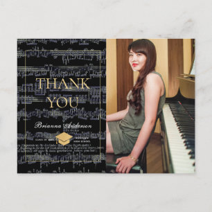 Sheet Music Black & Gold Photo Thank You Announcement Postcard