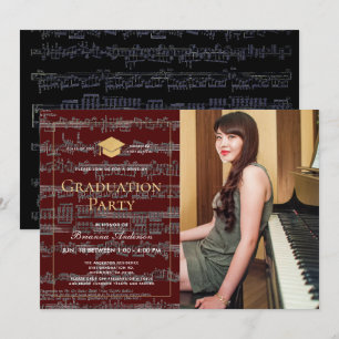 Sheet Music Burgundy Photo Drive-by Graduation Invitation